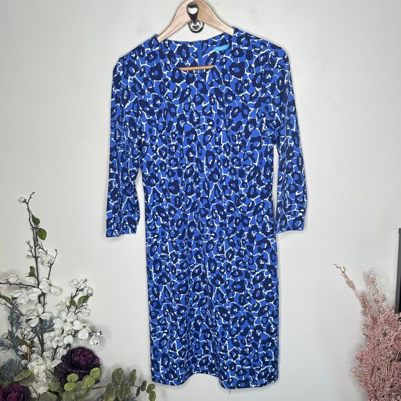 J. MCLAUGHLIN Sophia Dress Catalina Cloth Blue Animal Leopard Print Sz M {3S26} - Picture 2 of 5